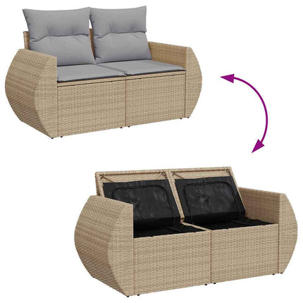 Havesofa Sæt med pude 9 pcs Beige og lys grå polyrattan
