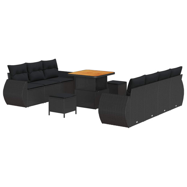 Havesofa Sæt med pude med opbevaring 10 pcs Sort polyrattan