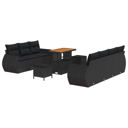 Havesofa Sæt 10 stk. 7-Antal sæder Sort polyrattan