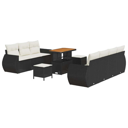 Havesofa Sæt 10 stk. 7-Antal sæder Sort og Cream polyrattan