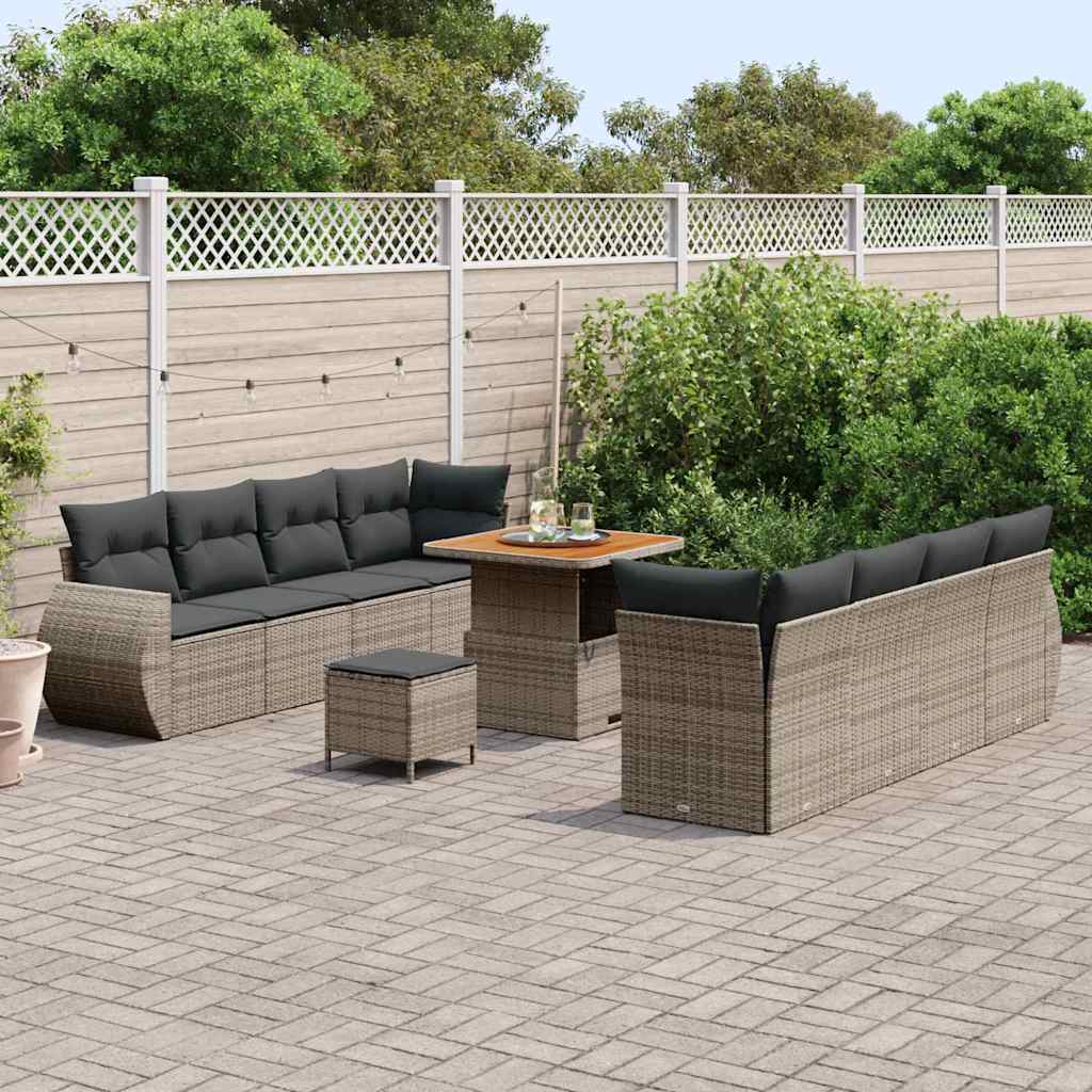 Havesofa Sæt med opbevaring 11 pcs Grå Poly rattan