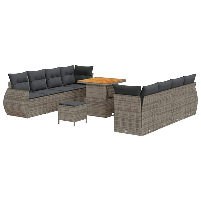 Havesofa Sæt med opbevaring 11 pcs Grå Poly rattan