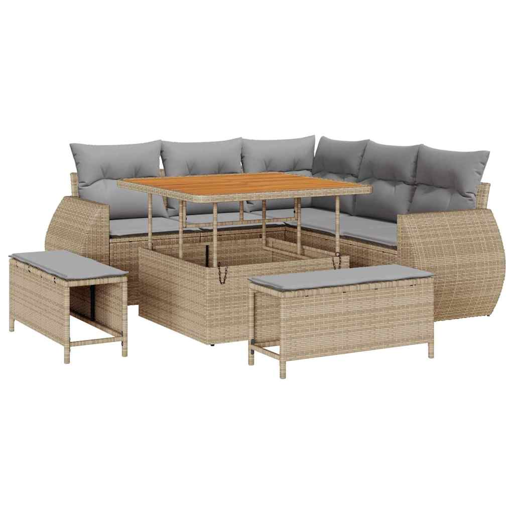 Havesofa Sæt med pude med opbevaring 8 pcs beige og lysegrå