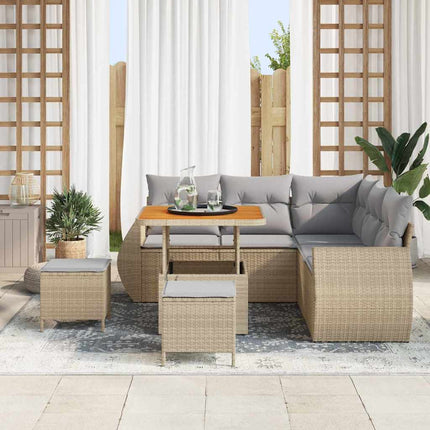 Havesofa Sæt 8 stk. 7-Antal sæder Beige og lys grå polyrattan