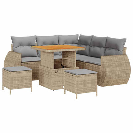 Havesofa Sæt 8 stk. 7-Antal sæder Beige og lys grå polyrattan