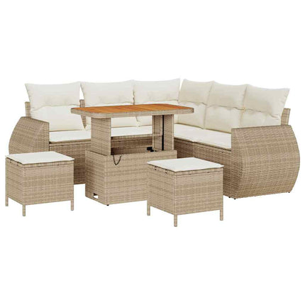 Havesofa Sæt 8 stk. 7-Antal sæder Beige og creme polyrattan