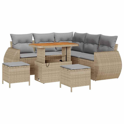 Havesofa Sæt 8 stk. 7-Antal sæder Beige og lys grå polyrattan