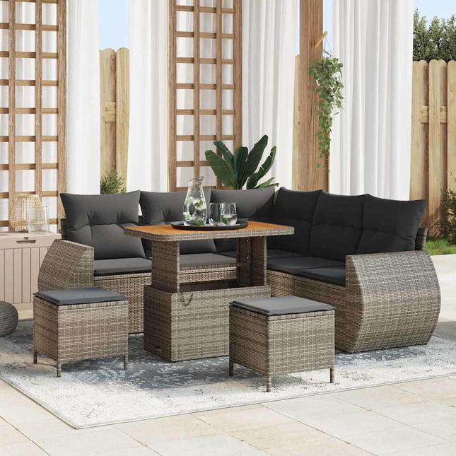 Havesofa Sæt med pude med opbevaring 8 pcs Grå polyrattan