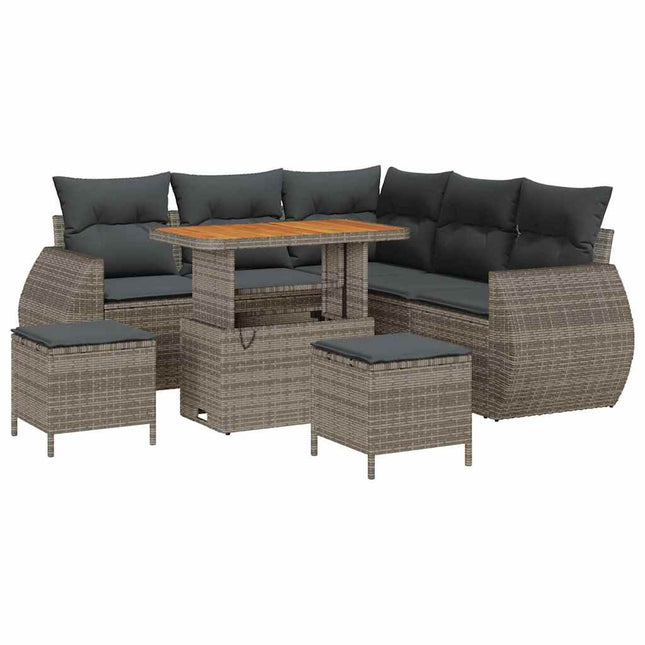 Havesofa Sæt med pude med opbevaring 8 pcs Grå polyrattan