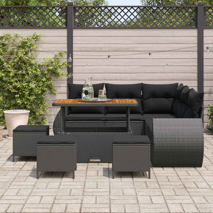 Havesofa Sæt 9 stk. 8-Antal sæder Sort polyrattan