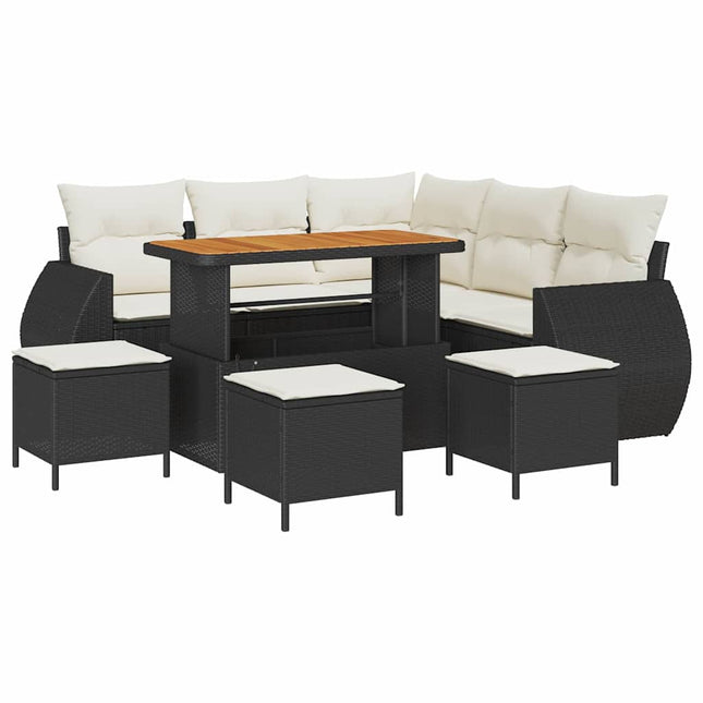 Havesofa Sæt med pude med pude 9 pcs Sort og Cream polyrattan