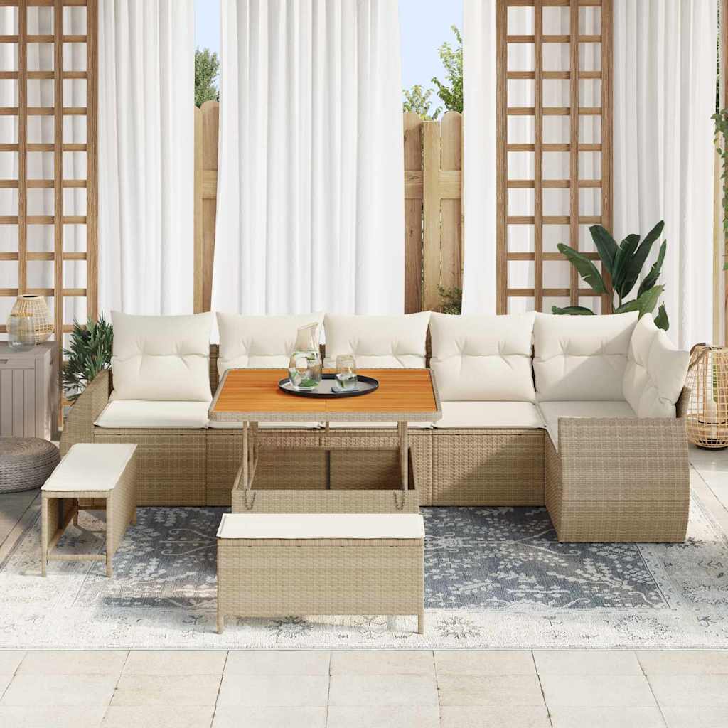 Havesofa Sæt med pude med opbevaring 9 pcs beige og cremefarvet