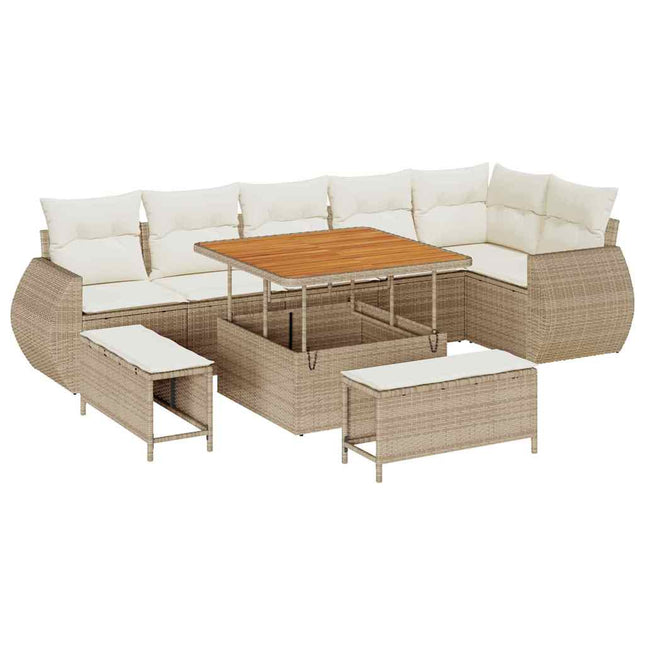 Havesofa Sæt med pude med opbevaring 9 pcs beige og cremefarvet
