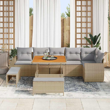 Havesofa Sæt 9 stk. 9-Antal sæder Beige og lys grå Poly Rattan