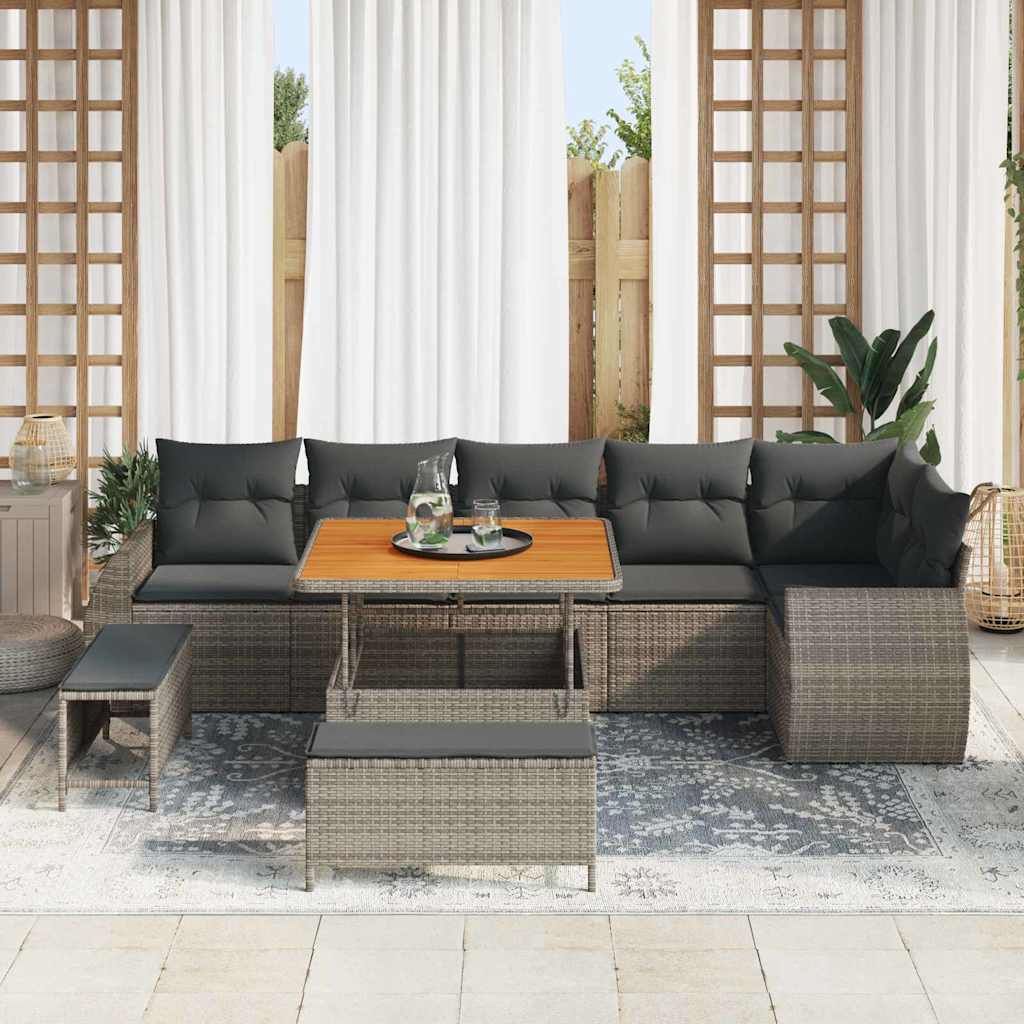 Havesofa Sæt med pude med opbevaring 9 pcs Grå Poly Rattan