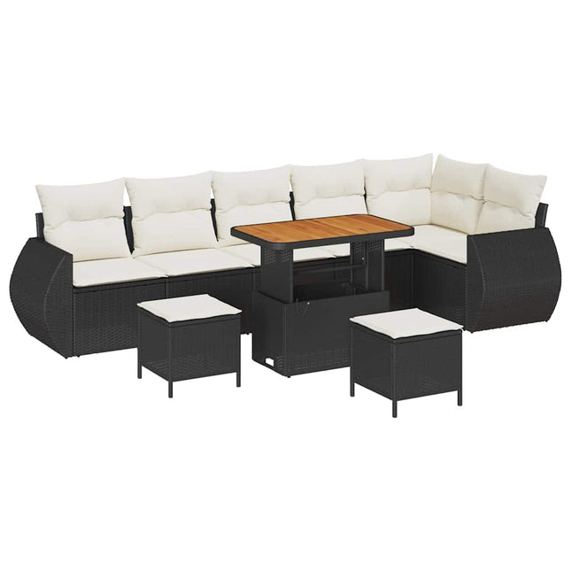 Havesofa Sæt med pude med pude 9 pcs Sort og Cream Poly Rattan
