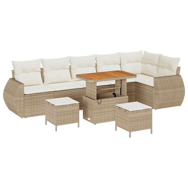 Havesofa Sæt med pude med pude 9 pcs Beige og creme Poly Rattan