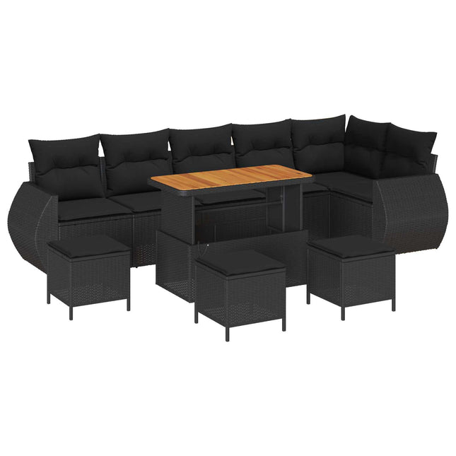 Havesofa Sæt med pude med opbevaring 10 pcs Sort Poly Rattan