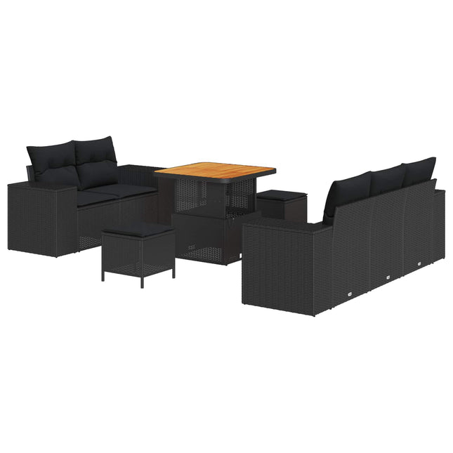 Havesofa Sæt med pude med opbevaring 8 pcs Sort Poly Rattan