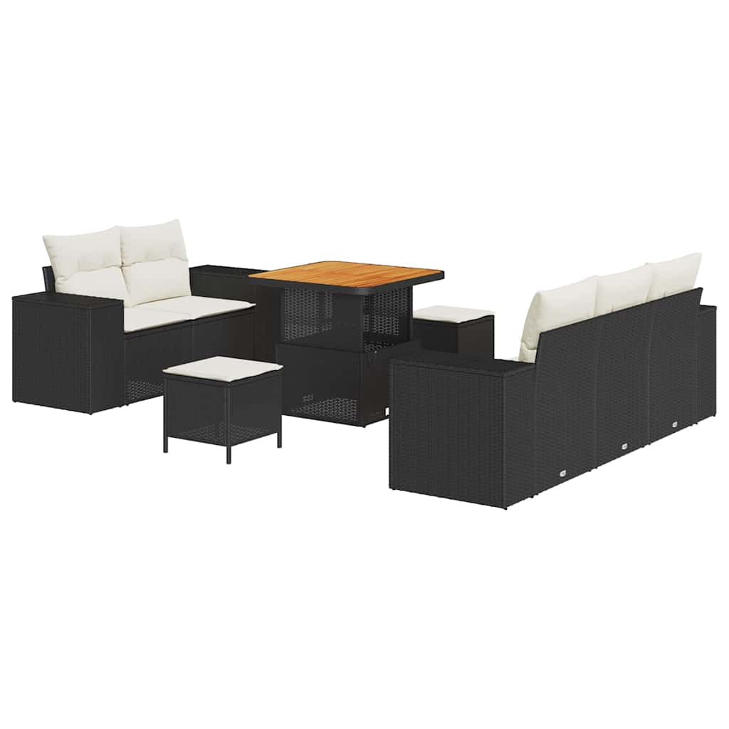 Havesofa Sæt med pude med pude 8 pcs Sort og Cream Poly Rattan