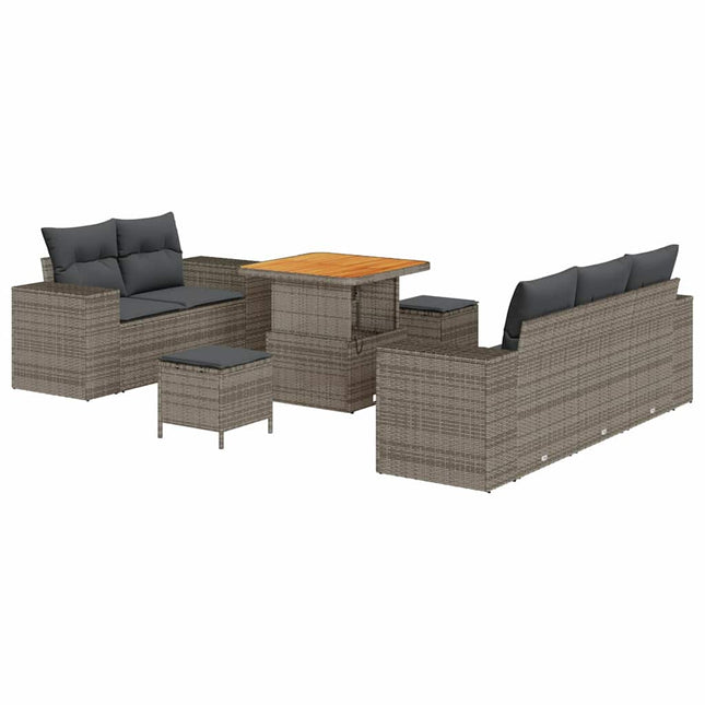 Havesofa Sæt med pude med opbevaring 8 pcs Grå Poly Rattan