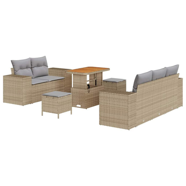 Havesofa Sæt med pude 8 pcs Beige og lys grå Poly Rattan