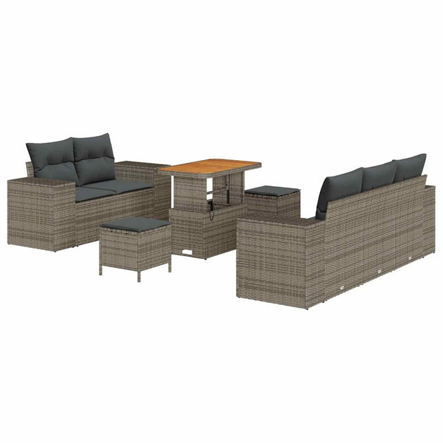 Havesofa Sæt med pude med opbevaring 8 pcs Grå Poly Rattan