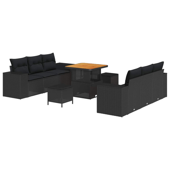 Havesofa Sæt med pude Sort 221 x 204 x 85 cm Poly Rattan
