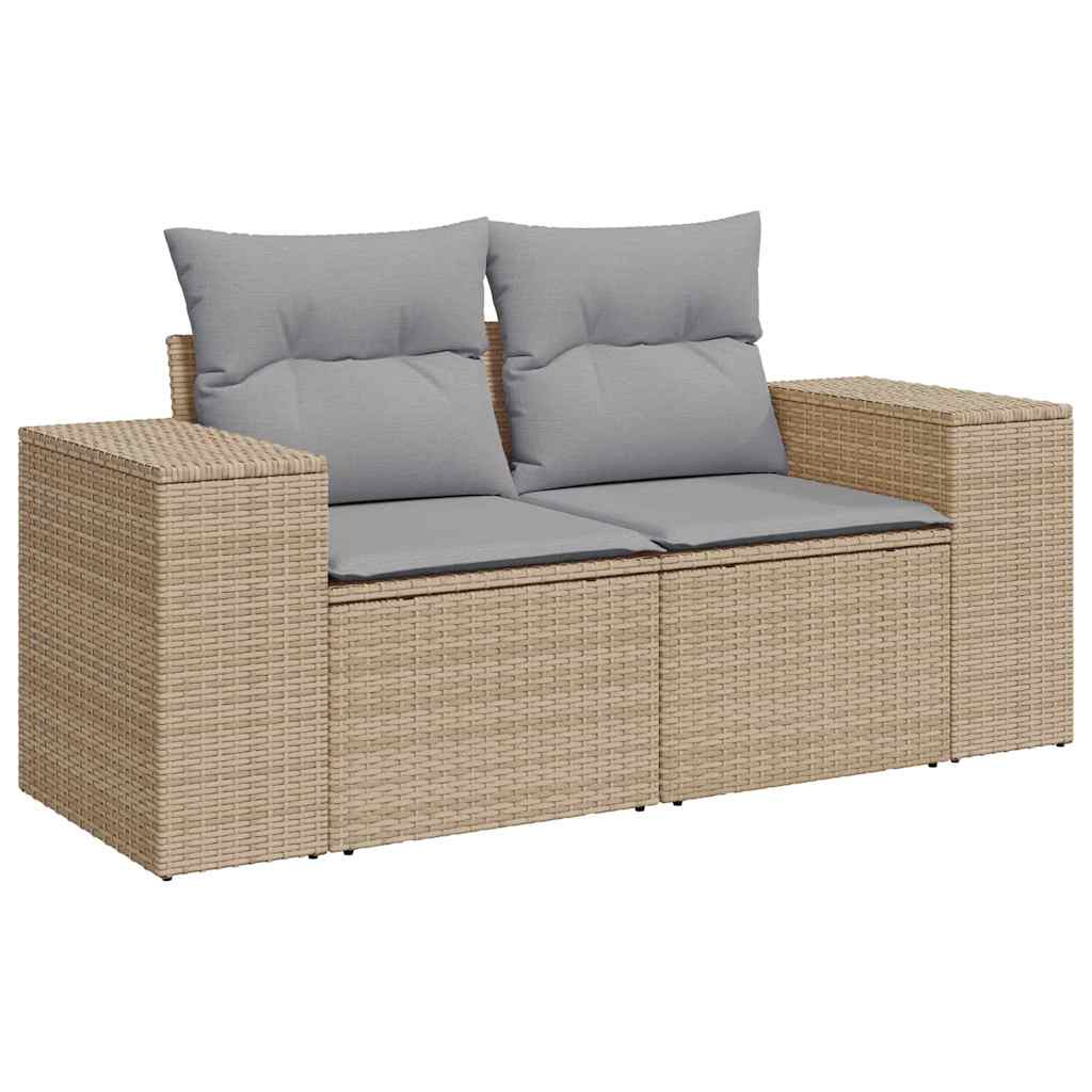 Havesofa Sæt med pude 9 pcs Beige og lys grå Poly Rattan