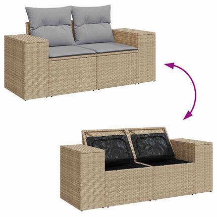 Havesofa Sæt med pude 9 pcs Beige og lys grå Poly Rattan
