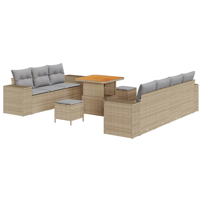 Havesofa Sæt med pude 10 pcs Beige og lys grå Poly Rattan