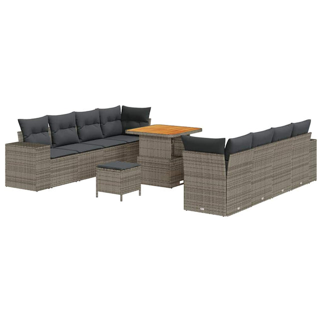 Havesofa Sæt med pude med opbevaring 11 pcs Grå polyrattan