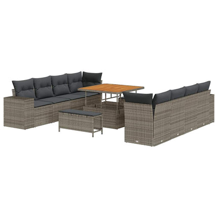 Havesofa Sæt med pude med opbevaring 11 pcs Grå polyrattan