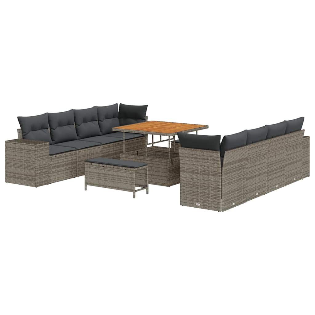 Havesofa Sæt med pude med opbevaring 11 pcs Grå polyrattan