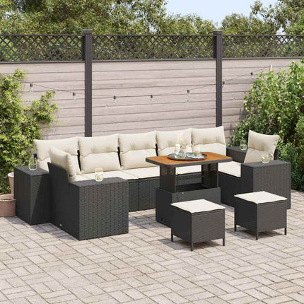 Havesofa Sæt 10 stk. 9-Antal sæder Sort og Cream polyrattan