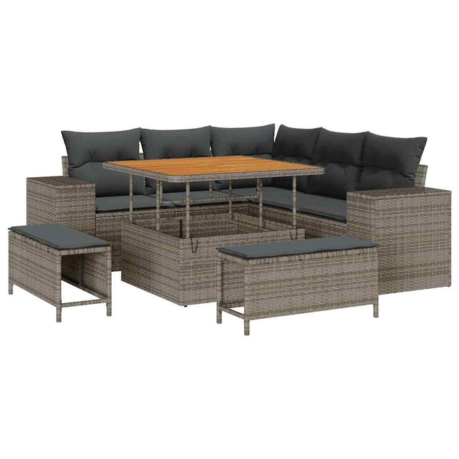 Havesofa Sæt med pude med opbevaring 8 pcs Grå polyrattan