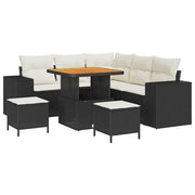 Havesofa Sæt med pude 8 pcs Sort og Cream polyrattan