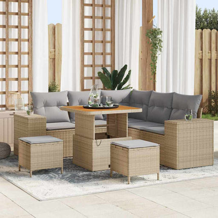 Havesofa Sæt 8 stk. 7-Antal sæder Beige og lys grå polyrattan