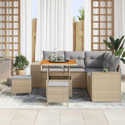 Havesofa Sæt 8 stk. 7-Antal sæder Beige og lys grå polyrattan