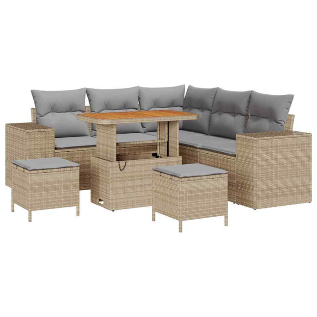 Havesofa Sæt med pude 8 pcs Beige og lys grå polyrattan