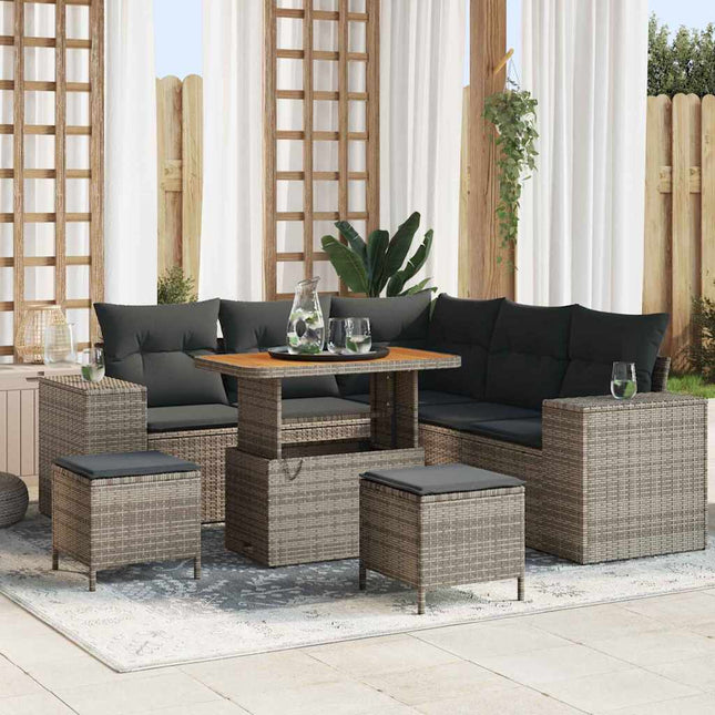 Havesofa Sæt med pude med opbevaring 8 pcs Grå polyrattan