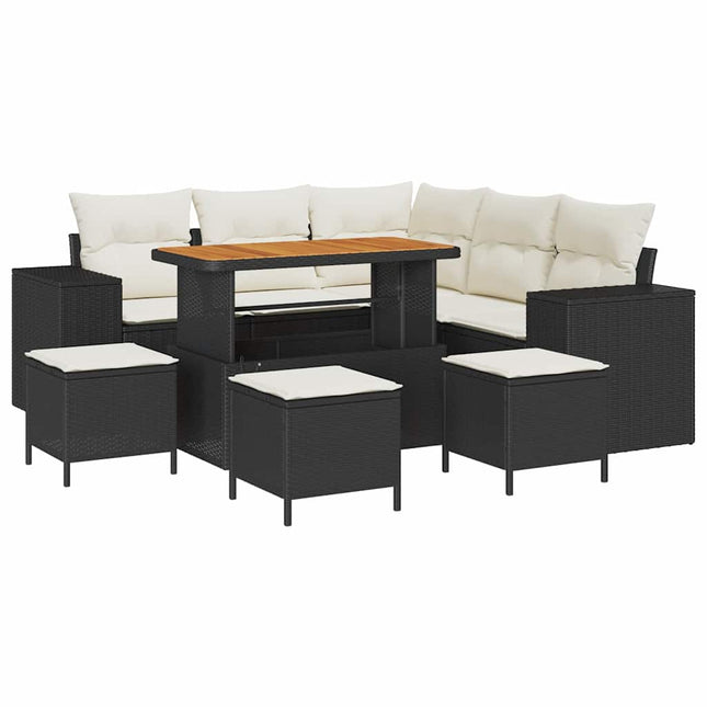 Havesofa Sæt med pude 9 pcs Sort og Cream polyrattan