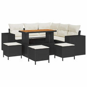 Havesofa Sæt med pude 9 pcs Sort og Cream polyrattan