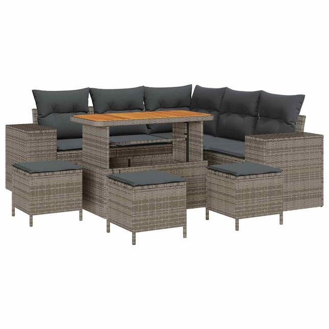 Havesofa Sæt med pude med opbevaring 9 pcs Grå polyrattan