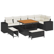 Havesofa Sæt med pude 9 pcs Sort og Cream polyrattan