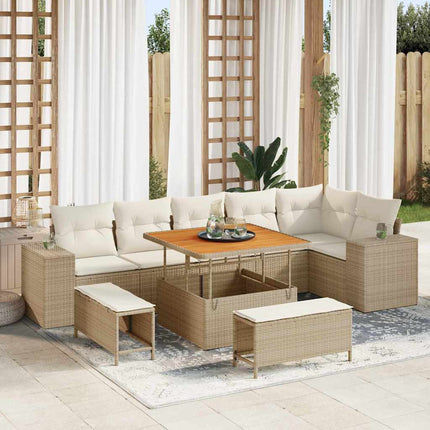 Havesofa Sæt 9 stk. 6-Antal sæder Beige og creme polyrattan