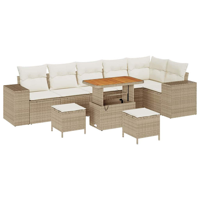 Havesofa Sæt med pude 9 pcs Beige og creme polyrattan