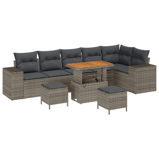 Havesofa Sæt med pude 9 pcs Grå polyrattan
