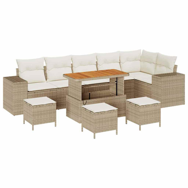 Havesofa Sæt med pude 10 pcs Beige og creme polyrattan