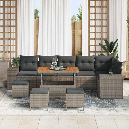 Havesofa Sæt med pude 10 pcs Grå polyrattan